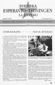 Lâ Espero : officiellt organ för Svenska Esperanto-Förbundet (S.E.F.) : organ för Esperanto-rörelsen i Sverige. Jaro 37, Nr 8 (1949)