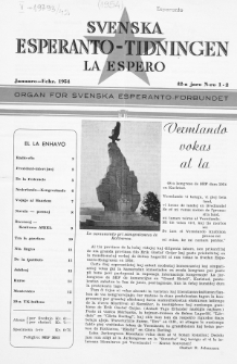 Lâ Espero : officiellt organ för Svenska Esperanto-Förbundet (S.E.F.) : organ för Esperanto-rörelsen i Sverige. Jaro 42, Nr 1/2 (1954)