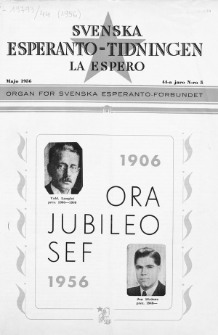 Lâ Espero : officiellt organ för Svenska Esperanto-Förbundet (S.E.F.) : organ för Esperanto-rörelsen i Sverige. Jaro 44, Nr 5 (1956)