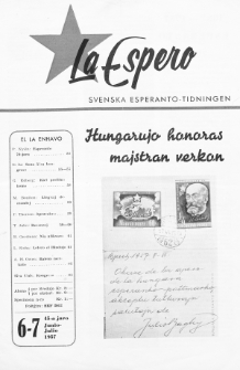 Lâ Espero : officiellt organ för Svenska Esperanto-Förbundet (S.E.F.) : organ för Esperanto-rörelsen i Sverige. Jaro 45, Nr 6/7 (1957)