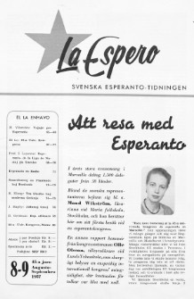 Lâ Espero : officiellt organ för Svenska Esperanto-Förbundet (S.E.F.) : organ för Esperanto-rörelsen i Sverige. Jaro 45, Nr 8/9 (1957)