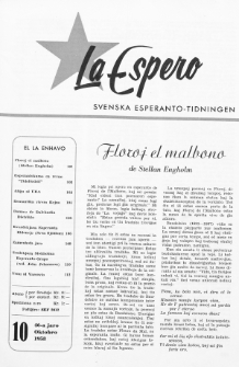 Lâ Espero : officiellt organ för Svenska Esperanto-Förbundet (S.E.F.) : organ för Esperanto-rörelsen i Sverige. Jaro 46, Nr 10 (1958)