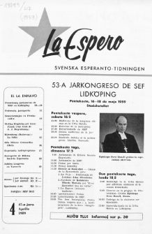 Lâ Espero : officiellt organ för Svenska Esperanto-Förbundet (S.E.F.) : organ för Esperanto-rörelsen i Sverige. Jaro 47, Nr 4 (1959)
