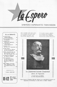 Lâ Espero : officiellt organ för Svenska Esperanto-Förbundet (S.E.F.) : organ för Esperanto-rörelsen i Sverige. Jaro 47, Nr 11/12 (1959)