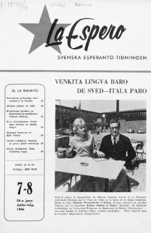 Lâ Espero : officiellt organ för Svenska Esperanto-Förbundet (S.E.F.) : organ för Esperanto-rörelsen i Sverige. Jaro 54, Nr 7/8 (1966)