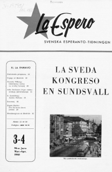 Lâ Espero : officiellt organ för Svenska Esperanto-Förbundet (S.E.F.) : organ för Esperanto-rörelsen i Sverige. Jaro 56, Nr 3/4 (1968)