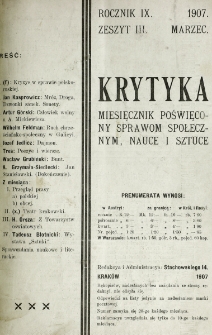 Krytyka : miesięcznik społeczny, naukowy i literacki. R. 9, z. 3 (1907)