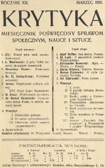 Krytyka : miesięcznik społeczny, naukowy i literacki. R. 12, Cz. 1, z. 3 (1910)