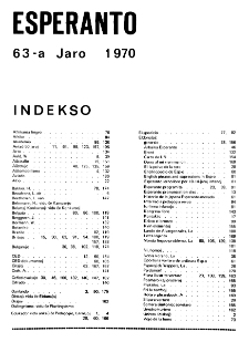 Esperanto : revuo internacia : oficiala organo de Universala Esperanto Asocio. Indeks Jaro 63 (1970)