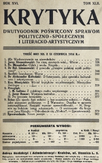 Krytyka : miesięcznik społeczny, naukowy i literacki. R. 16, z. 6 (1914)
