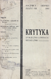 Krytyka : miesięcznik społeczny, naukowy i literacki. R. 2, z. 8 (1900)
