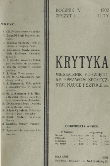 Krytyka : miesięcznik społeczny, naukowy i literacki. R. 4, z. 2 (1902)