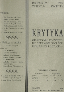 Krytyka : miesięcznik społeczny, naukowy i literacki. R. 4, z. 4 (1902)