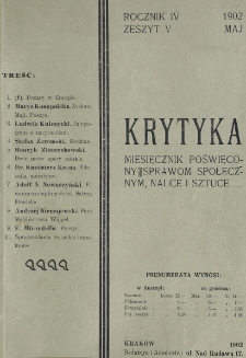 Krytyka : miesięcznik społeczny, naukowy i literacki. R. 4, z. 5 (1902)