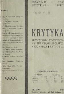 Krytyka : miesięcznik społeczny, naukowy i literacki. R. 4, z. 7 (1902)
