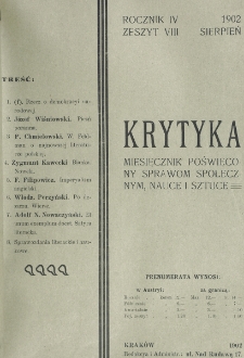 Krytyka : miesięcznik społeczny, naukowy i literacki. R. 4, z. 8 (1902)