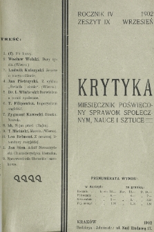 Krytyka : miesięcznik społeczny, naukowy i literacki. R. 4, z. 9 (1902)
