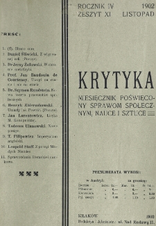 Krytyka : miesięcznik społeczny, naukowy i literacki. R. 4, z. 11 (1902)