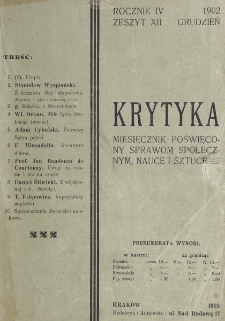 Krytyka : miesięcznik społeczny, naukowy i literacki. R. 4, z. 12 (1902)