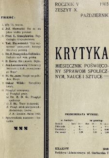 Krytyka : miesięcznik społeczny, naukowy i literacki. R. 5, z. 10 (1903)