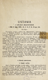 Ustawa o szkołach akademickich z dnia 13. lipca 1920 r. Dz. U. Rz. P. nr. 72 poz. 494.