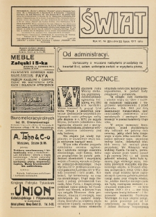 Świat : pismo tygodniowe ilustrowane poświęcone życiu społecznemu, literaturze i sztuce. R. 6 (1911), nr 29 (22 lipca)