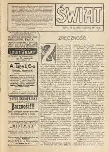 Świat : pismo tygodniowe ilustrowane poświęcone życiu społecznemu, literaturze i sztuce. R. 6 (1911), nr 32 (12 sierpnia)