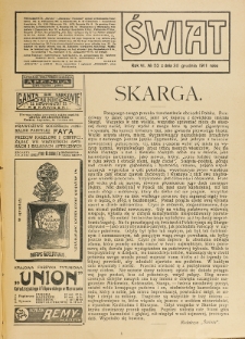 Świat : pismo tygodniowe ilustrowane poświęcone życiu społecznemu, literaturze i sztuce. R. 6 (1911), nr 52 (30 grudnia)