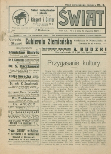 Świat : pismo tygodniowe ilustrowane poświęcone życiu społecznemu, literaturze i sztuce. R. 15 (1920), nr 2 (10 stycznia)