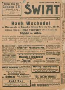 Świat : pismo tygodniowe ilustrowane poświęcone życiu społecznemu, literaturze i sztuce. R. 15 (1920), nr 3 (17 stycznia)