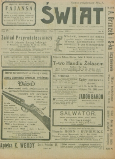 Świat : pismo tygodniowe ilustrowane poświęcone życiu społecznemu, literaturze i sztuce. R. 15 (1920), nr 8 (21 lutego)