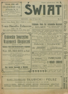 Świat : pismo tygodniowe ilustrowane poświęcone życiu społecznemu, literaturze i sztuce. R. 15 (1920), nr 11 (13 marca)