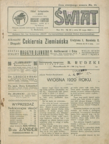 Świat : pismo tygodniowe ilustrowane poświęcone życiu społecznemu, literaturze i sztuce. R. 15 (1920), nr 22 (29 maja)