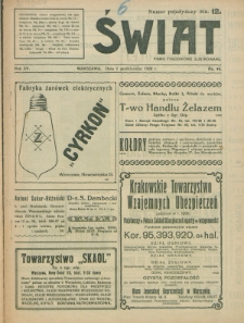 Świat : pismo tygodniowe ilustrowane poświęcone życiu społecznemu, literaturze i sztuce. R. 15 (1920), nr 40 (2 października)