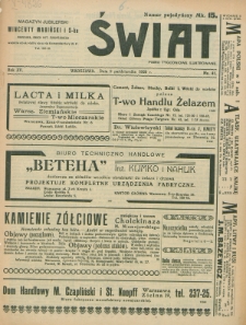 Świat : pismo tygodniowe ilustrowane poświęcone życiu społecznemu, literaturze i sztuce. R. 15 (1920), nr 41 (9 października)