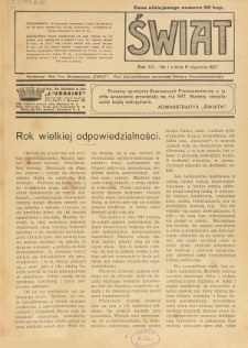 Świat : pismo tygodniowe ilustrowane poświęcone życiu społecznemu, literaturze i sztuce. R. 12 (1917), nr 1 (6 stycznia)