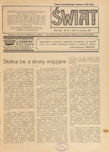 Świat : pismo tygodniowe ilustrowane poświęcone życiu społecznemu, literaturze i sztuce. R. 12 (1917), nr 15 (14 kwietnia)