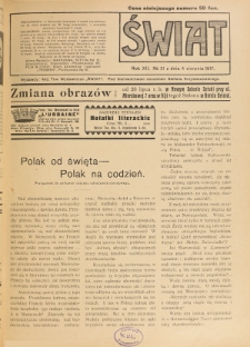 Świat : pismo tygodniowe ilustrowane poświęcone życiu społecznemu, literaturze i sztuce. R. 12 (1917), nr 31 (4 sierpnia)