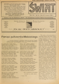 Świat : pismo tygodniowe ilustrowane poświęcone życiu społecznemu, literaturze i sztuce. R. 13 (1918), nr 16 (20 kwietnia)