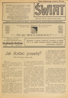 Świat : pismo tygodniowe ilustrowane poświęcone życiu społecznemu, literaturze i sztuce. R. 13 (1918), nr 12 (23 marca)