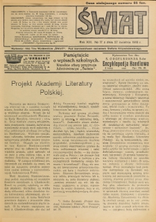 Świat : pismo tygodniowe ilustrowane poświęcone życiu społecznemu, literaturze i sztuce. R. 13 (1918), nr 17 (27 kwietnia)