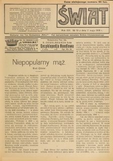 Świat : pismo tygodniowe ilustrowane poświęcone życiu społecznemu, literaturze i sztuce. R. 13 (1918), nr 19 (11 maja)