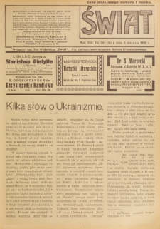 Świat : pismo tygodniowe ilustrowane poświęcone życiu społecznemu, literaturze i sztuce. R. 13 (1918), nr 29-30 (3 sierpnia)