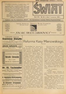 Świat : pismo tygodniowe ilustrowane poświęcone życiu społecznemu, literaturze i sztuce. R. 13 (1918), nr 36 (7 września)