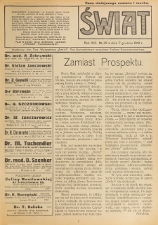Świat : pismo tygodniowe ilustrowane poświęcone życiu społecznemu, literaturze i sztuce. R. 13 (1918), nr 49 (7 grudnia)