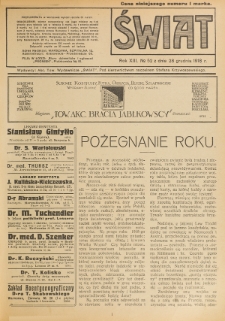 Świat : pismo tygodniowe ilustrowane poświęcone życiu społecznemu, literaturze i sztuce. R. 13 (1918), nr 52 (28 grudnia)