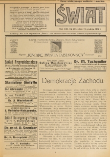 Świat : pismo tygodniowe ilustrowane poświęcone życiu społecznemu, literaturze i sztuce. R. 13 (1918), nr 50 (14 grudnia)