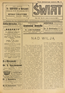 Świat : pismo tygodniowe ilustrowane poświęcone życiu społecznemu, literaturze i sztuce. R. 14 (1919), ne 31 (2 sierpnia)
