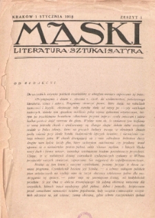 Maski : literatura, sztuka i satyra. 1918, z. 1 (1 stycznia)