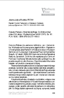 Recenzja : Danuta Piekarz, (Nie) b&oacute;j się Boga. Co Biblia m&oacute;wi o lęku? (Krak&oacute;w: Wydawnictwo WAM 2017).